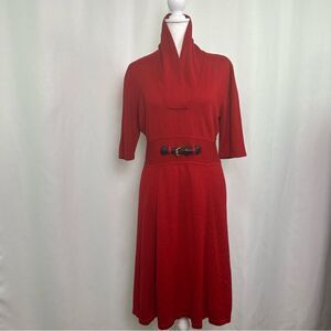 Calvin Klein Red Dress Women’s Medium High Neck Buckle Accent 3/4 Sleeve Knit